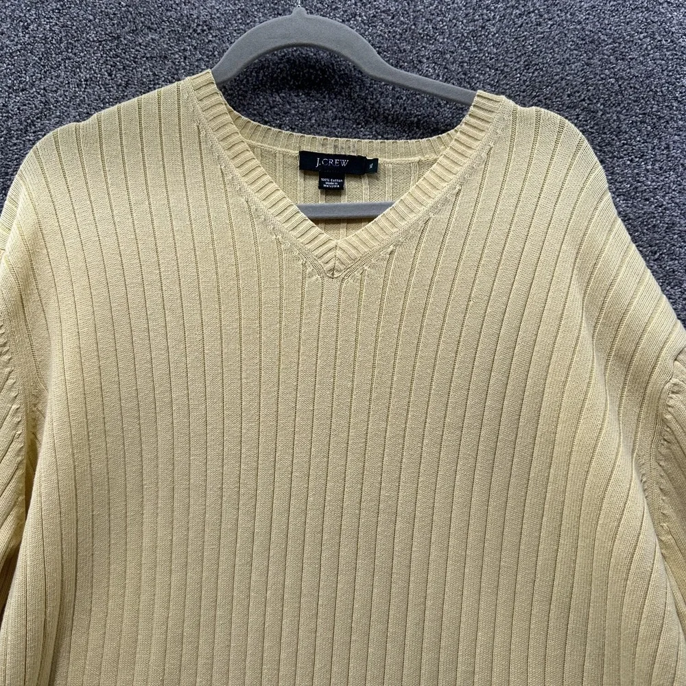 J Crew Pullover‎ Sweater Men XL Yellow Ribbed V Neck Long Sleeve Heavy Cotton